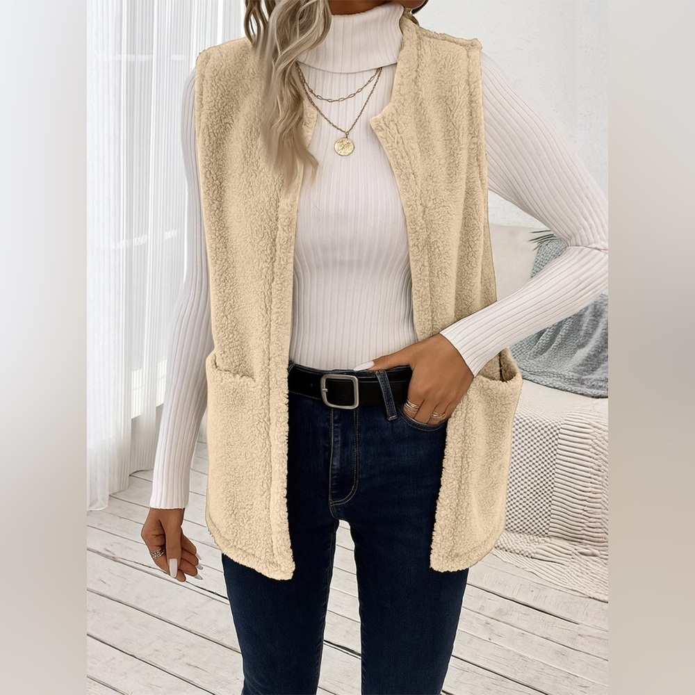 Sleeveless Fuzzy Fleece Vest Coat